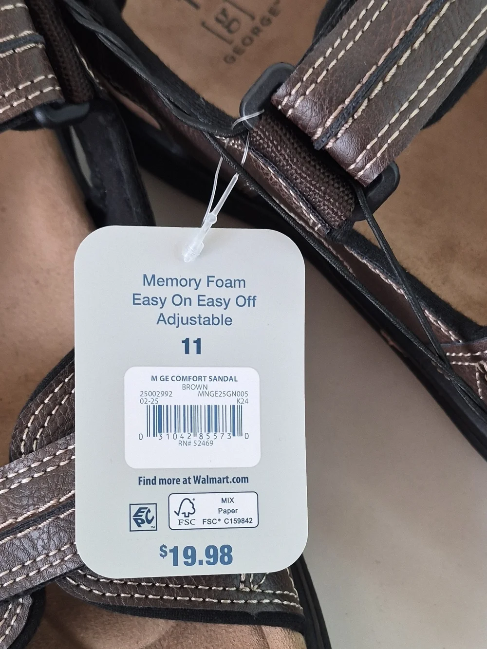 George Brown Men's Adjustable Strap Comfort Sandals Size 11